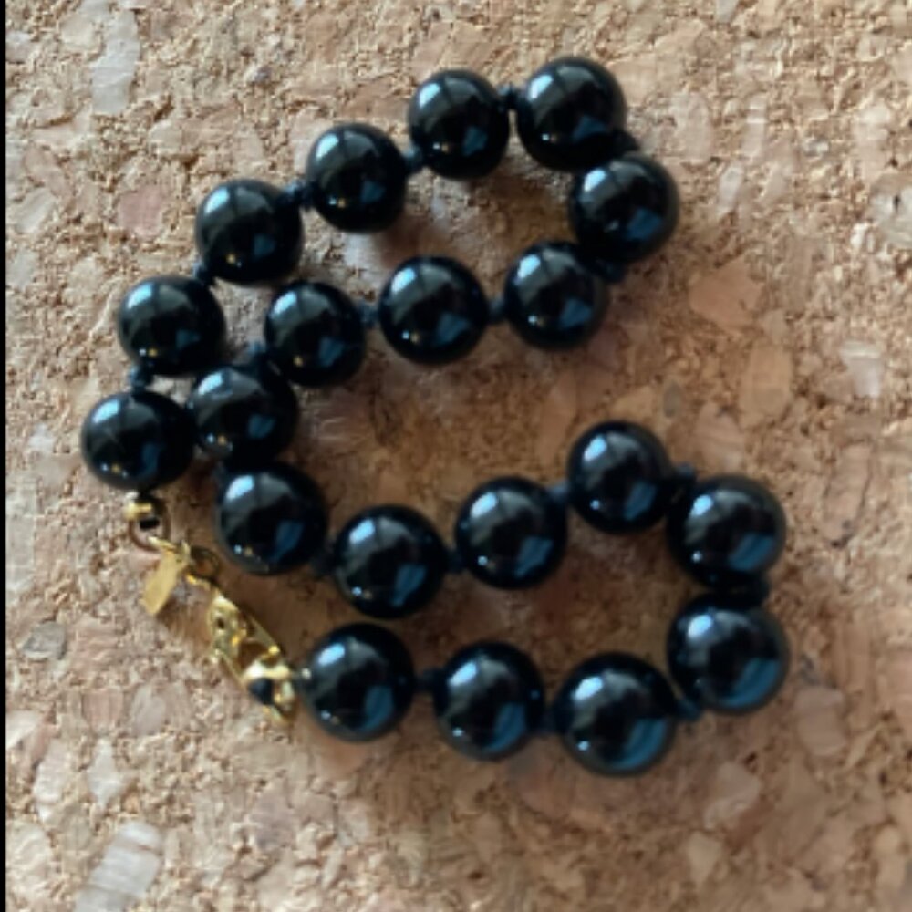 Monet Hand Knotted Black Beaded Bracelet Gold Tone Hardware
